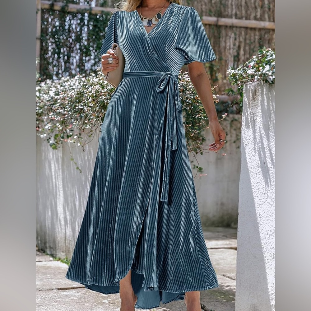 Blue Velvet Maxi Wrap Dress